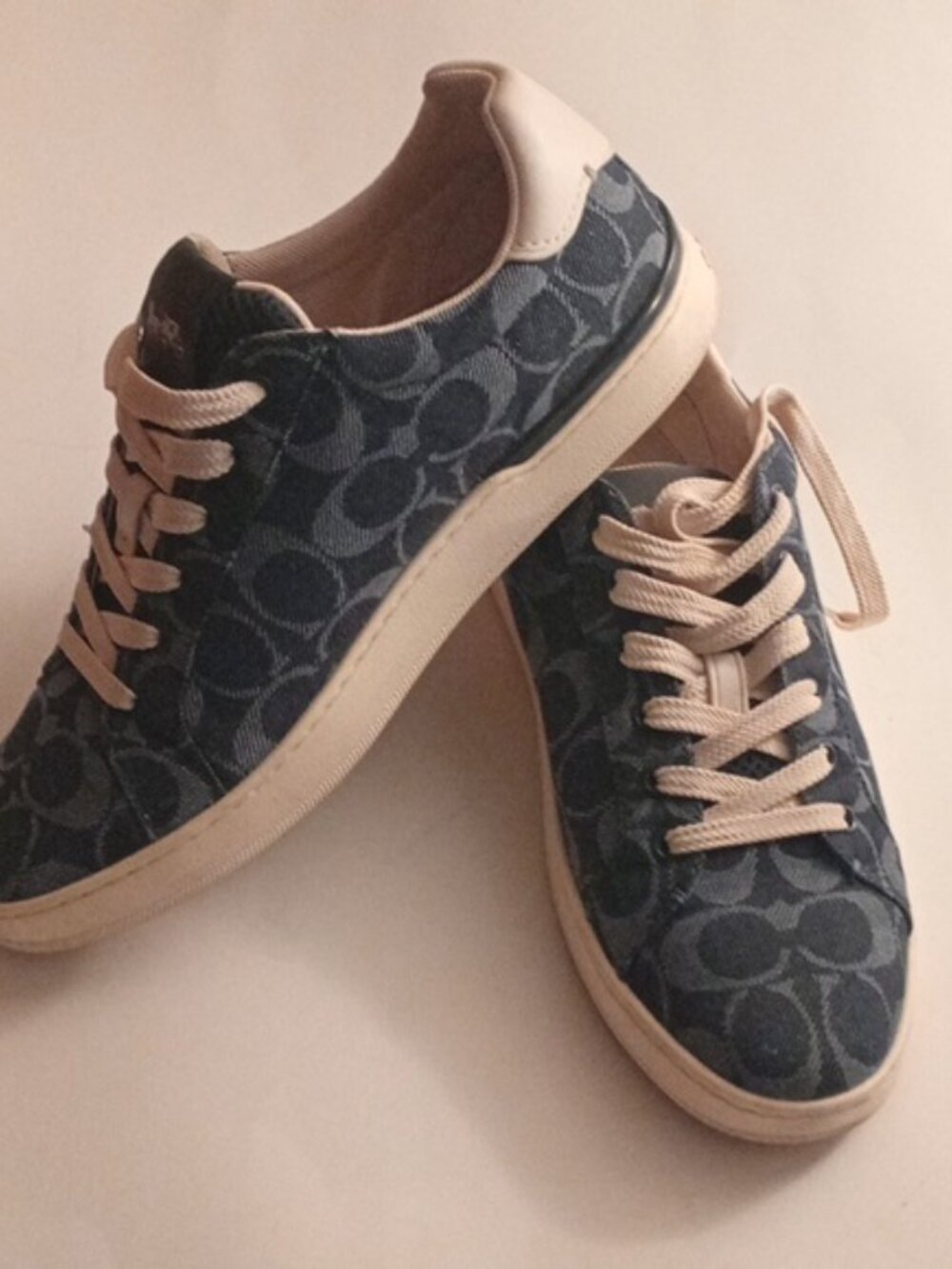 Coach Monogram Denim Blue Low Top Lace Up Sneakers Women's Size 9.5B